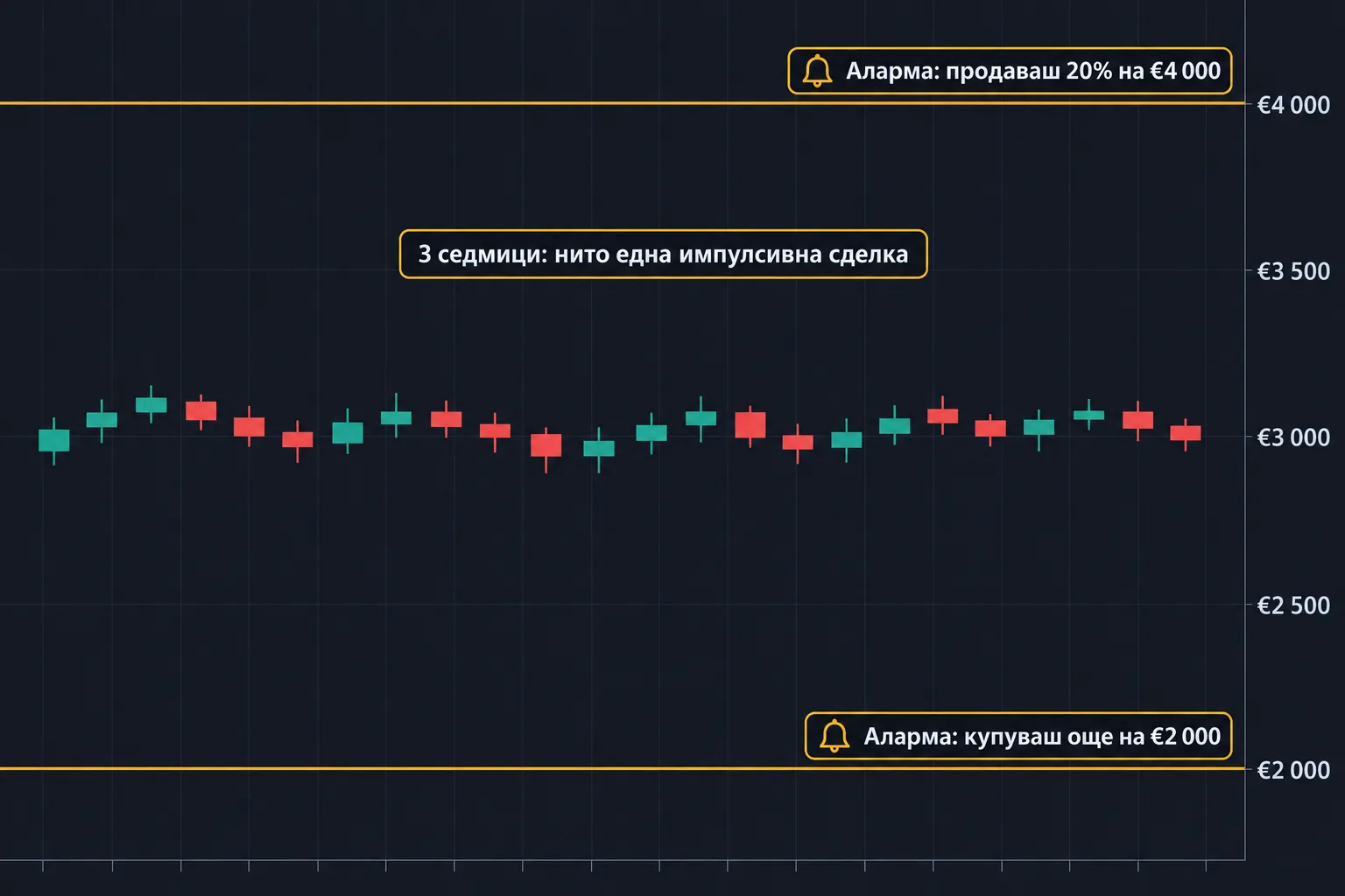 Графика на ETH с аларми на €2 000 и €4 000